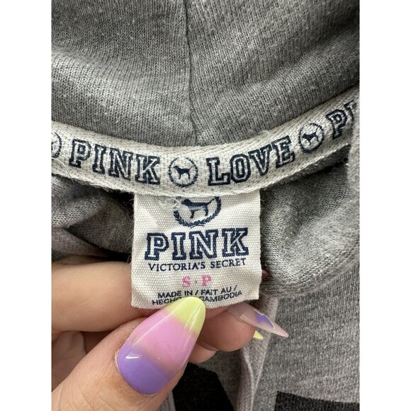 Victorias Secert PINK Womens Sweatshirt Size Small Gray Logo Hooded Pullover - Picture 4 of 11